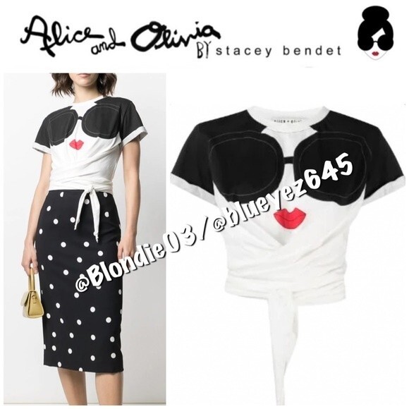 Alice + Olivia x TikTok Jasper roll-sleeve t-shirt S - Picture 1 of 4